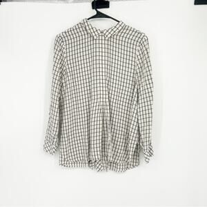 J. Jill Ivory & Black Window Pane Back Button Work Career Blouse Size‎ MP
